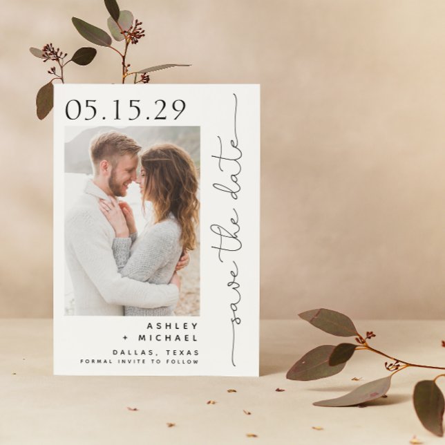 Einfache Handschrift SkriptTypografie 4 Foto Save The Date (Save Your Date in Style! Elegant & Personalizable Wedding Card. 💍💌 [Add Details])