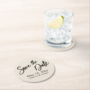 Einfache Handschrift Typografie Save the Date Crem Runder Pappuntersetzer