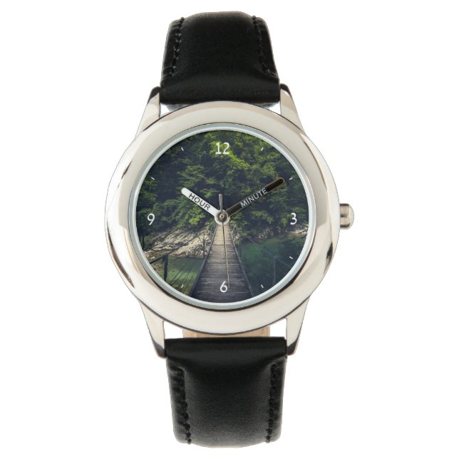 Einfache Hängebrücke über den Fluss Idrijca, Slove Armbanduhr (Vorderseite)