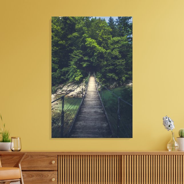 Einfache Hängebrücke über den Fluss Idrijca, Slove Leinwanddruck (Insitu (Wohnzimmer))