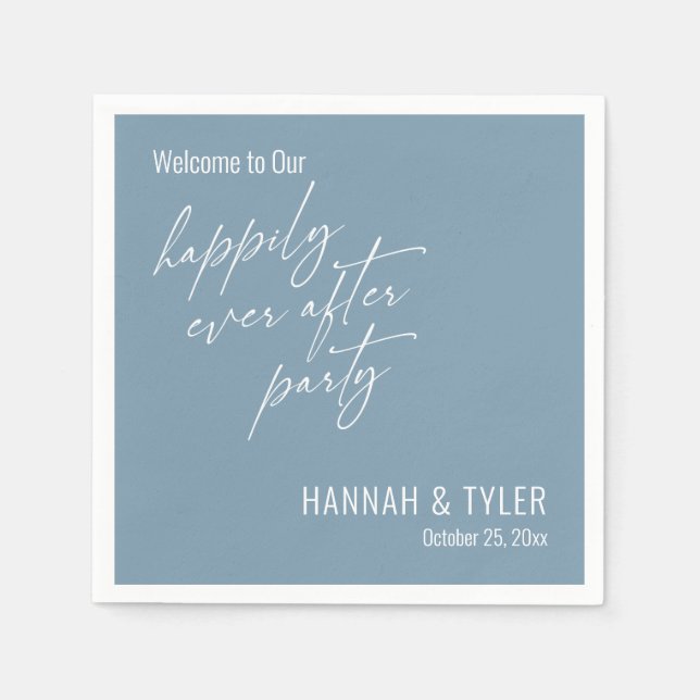 Einfache Happily Ever After Party Dusty Blue Serviette (Vorderseite)