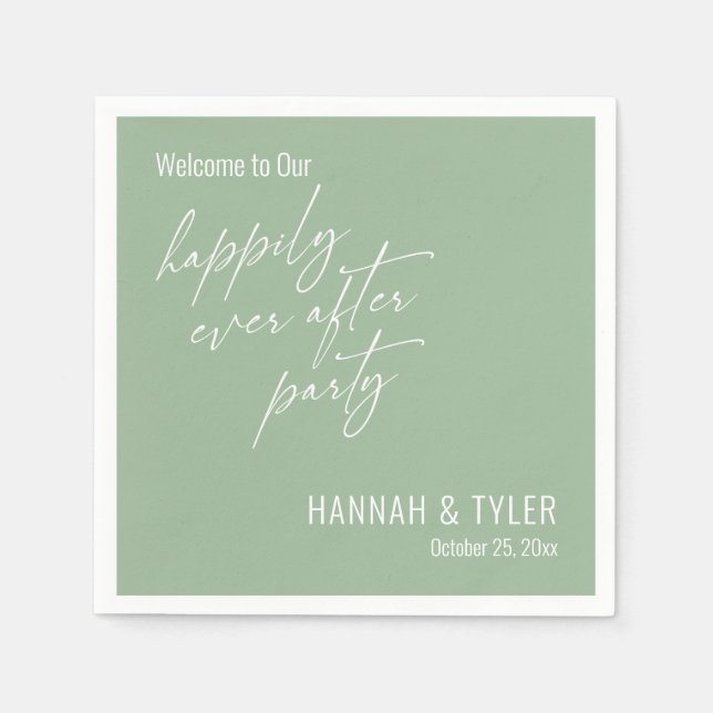 Einfache Happily Ever After Party Sagegrün Serviette (Vorderseite)