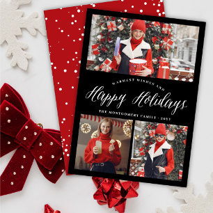 Einfache Happy Holidays Script Foto Collage Card Feiertagskarte