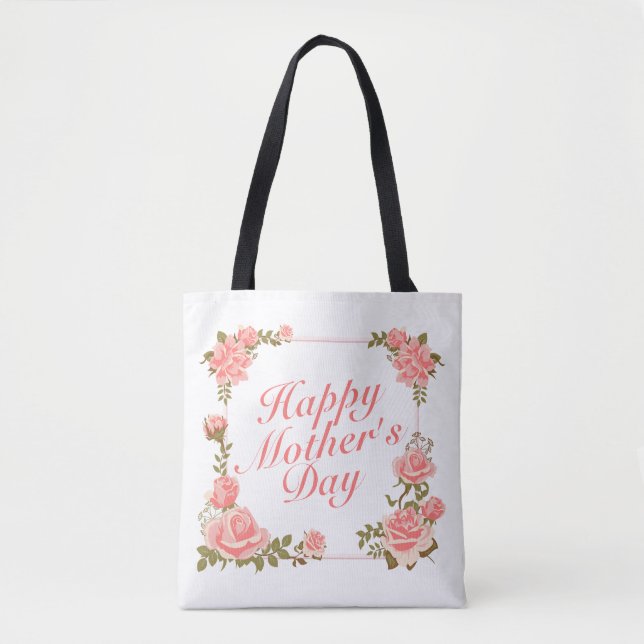 Einfache Happy Mother Day Floral Frame Tote Bag (Vorderseite)
