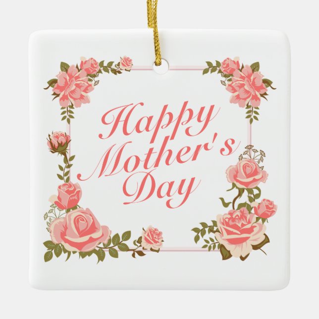 Einfache Happy Mother's Day Blumenrahmen Ornament (Vorderseite)
