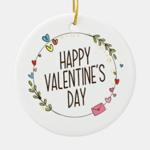 Einfache Happy Valentine's Day Wreath   Ornament