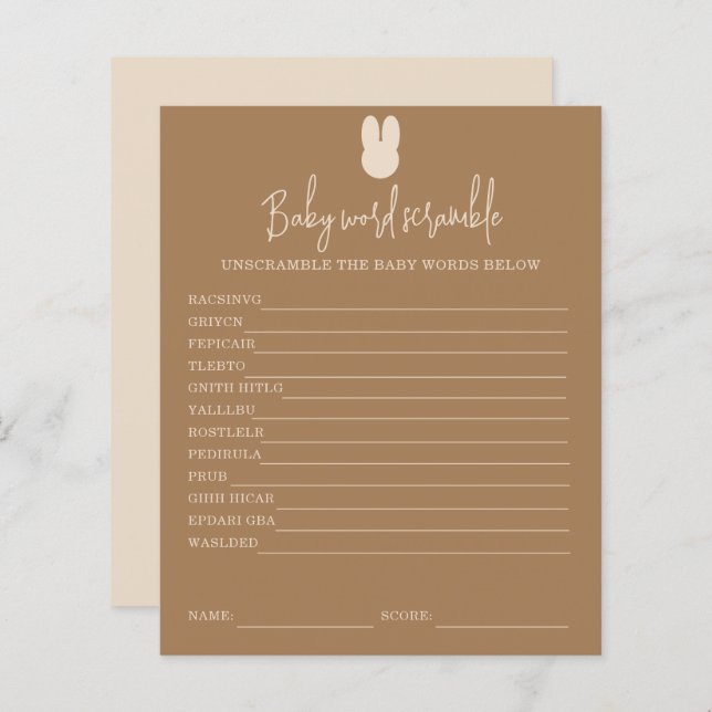 Einfache Hase Baby Word Scramble | Baby Showspiel (Vorne/Hinten)