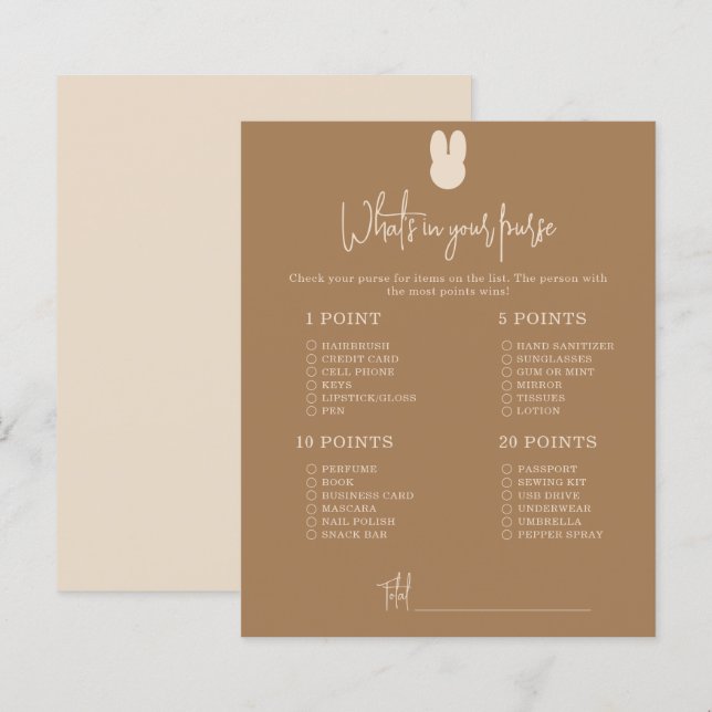 Einfache Hasen Was in Ihrer Handtasche Babydusche (Vorne/Hinten)