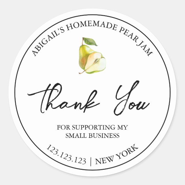 Einfache hausgemachte Birne-Marmelade Danke-Label Runder Aufkleber (Vorderseite)