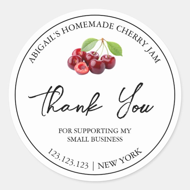Einfache hausgemachte Cherry Jam Danke Label Runder Aufkleber (Vorderseite)