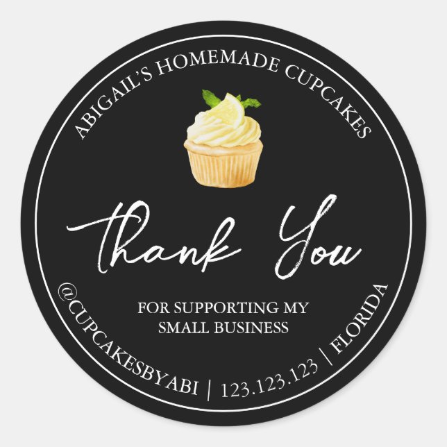 Einfache hausgemachte Cupcake Dankeschön Label Runder Aufkleber (Vorderseite)