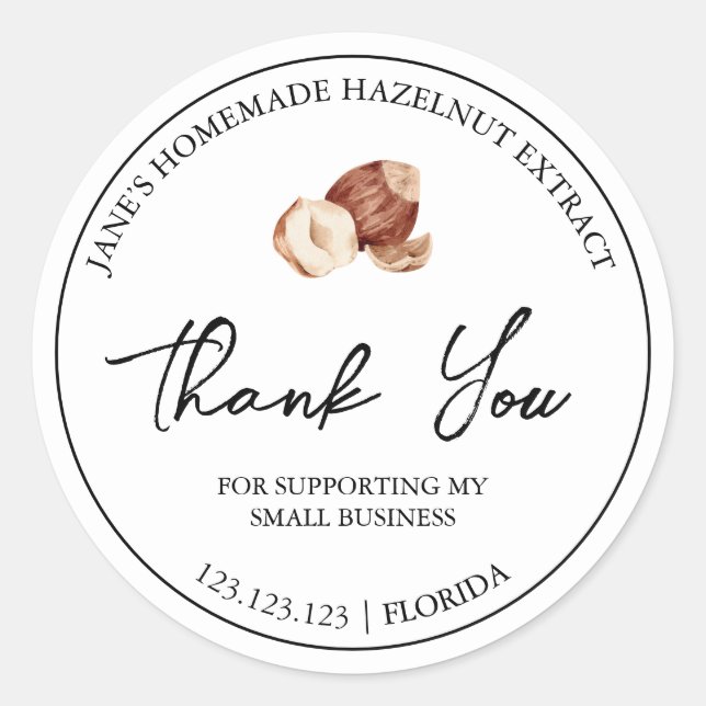 Einfache hausgemachte Hazelnut Extract Danke Label Runder Aufkleber (Vorderseite)