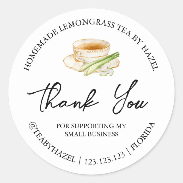 Einfache hausgemachte Lemongrass Tee Danke Label Runder Aufkleber (Vorderseite)