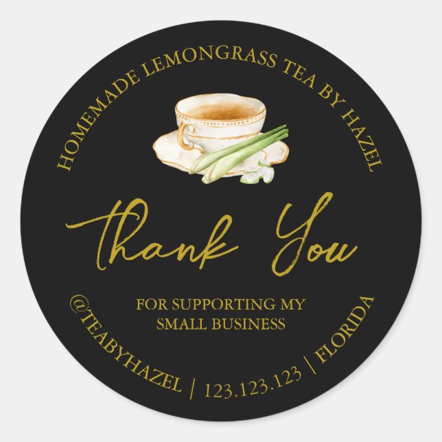 Einfache hausgemachte Lemongrass Tee Danke Label Runder Aufkleber (Vorderseite)