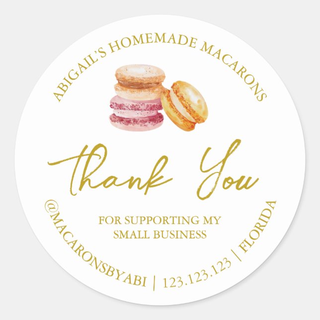 Einfache hausgemachte Macaron Danke Label Runder Aufkleber (Vorderseite)