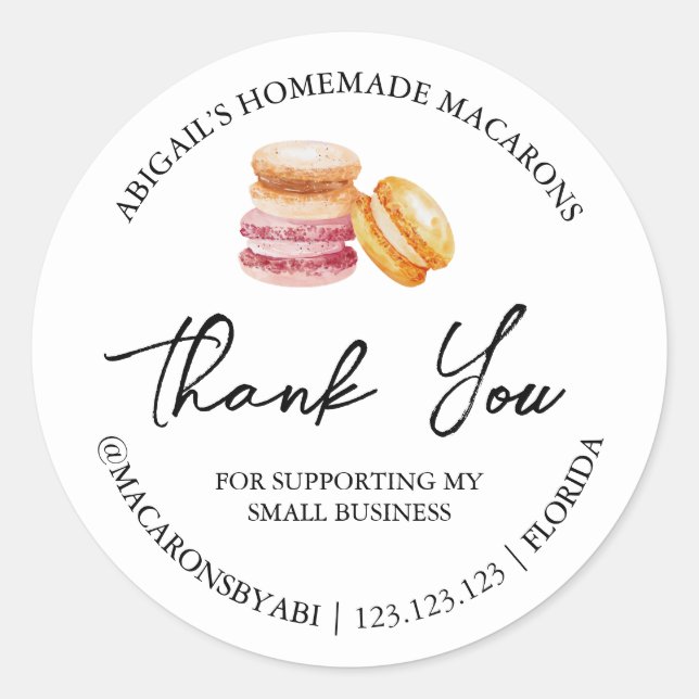 Einfache hausgemachte Macaron Danke Label Runder Aufkleber (Vorderseite)