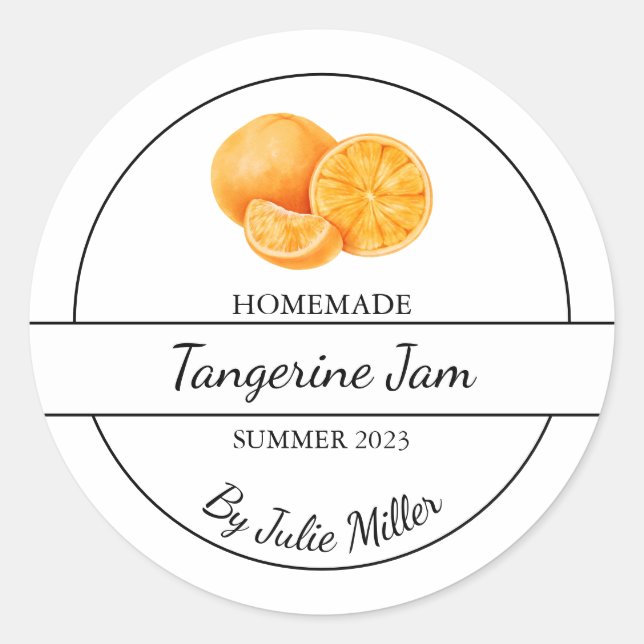 Einfache, hausgemachte Mandarine Orange Jam Label Runder Aufkleber (Vorderseite)