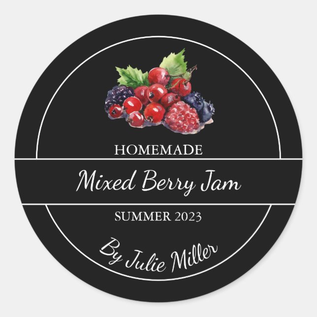 Einfache, hausgemachte Mixed-Berry-Jam-Label Runder Aufkleber (Vorderseite)