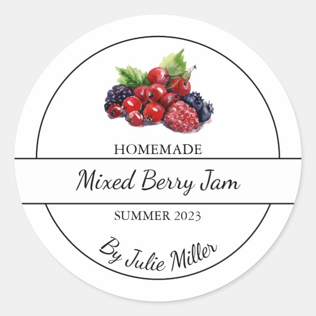 Einfache, hausgemachte Mixed-Berry-Jam-Label Runder Aufkleber (Vorderseite)