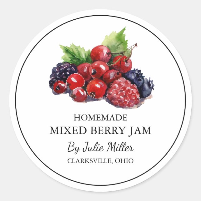 Einfache, hausgemachte Mixed-Berry-Jam-Label Runder Aufkleber (Vorderseite)
