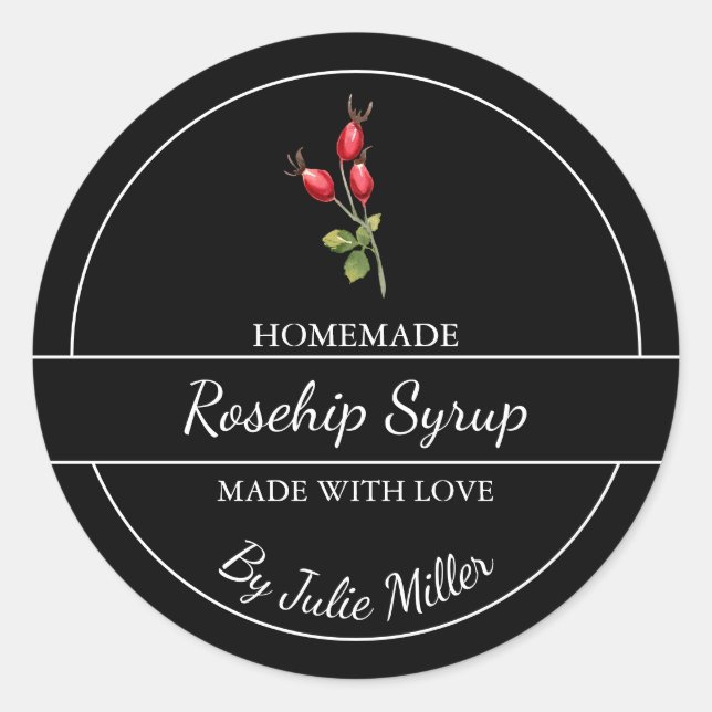 Einfache, hausgemachte Rosehip-Sirup-Marke Runder Aufkleber (Vorderseite)