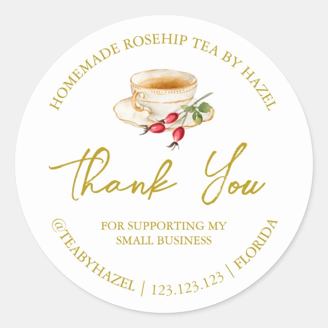 Einfache hausgemachte Rosehip Tee Danke Label Runder Aufkleber (Vorderseite)