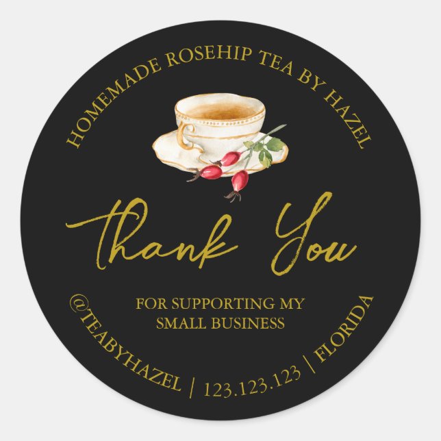 Einfache hausgemachte Rosehip Tee Danke Label Runder Aufkleber (Vorderseite)
