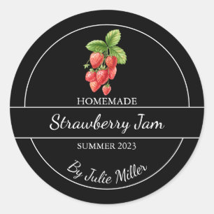 Einfache, hausgemachte Strawberry Jam Label Black Runder Aufkleber