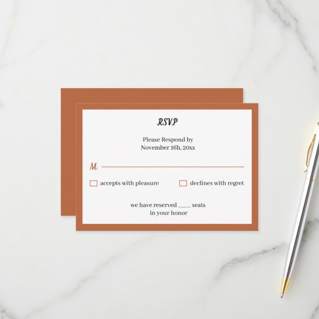 Einfache, hellbraune Hochzeit RSVP Karte (Vorderseite/Rückseite Beispiel)