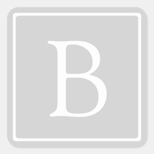 Einfache hellgraue Monogramm Quadratischer Aufkleber (Vorderseite)