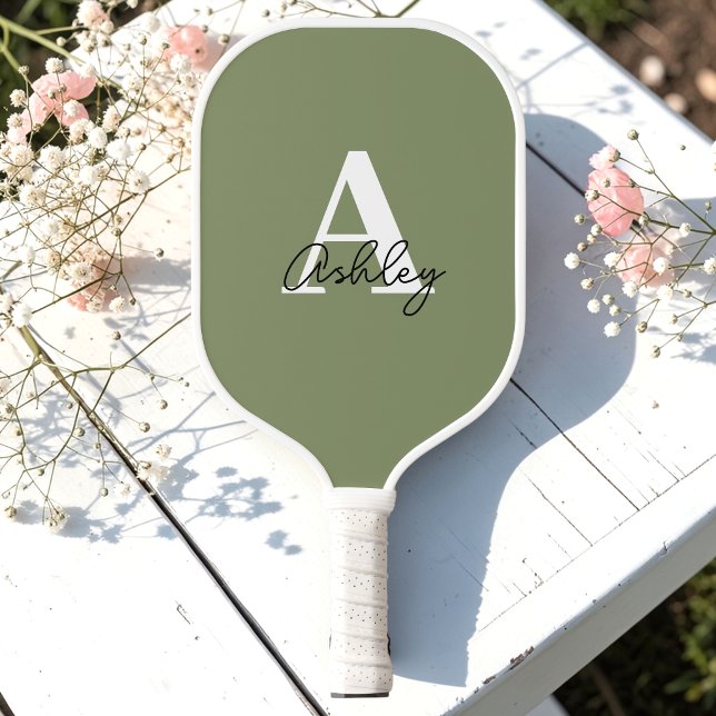 Einfache Hellgrüne Monogramm-Initialen  Pickleball Schläger (Von Creator hochgeladen)