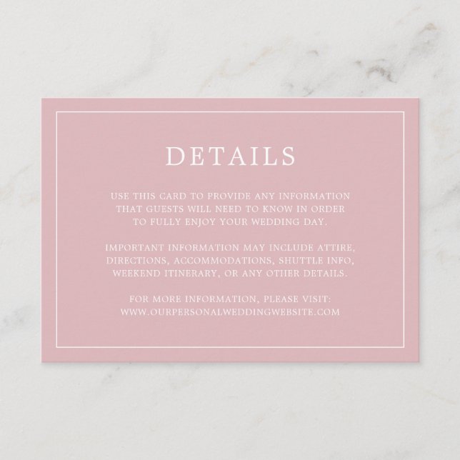 Einfache hellrosa Monogram Elegant Wedding Begleitkarte (Vorderseite)