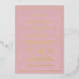 Einfache hellrosa Monogram Elegant Wedding Folieneinladung