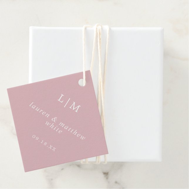 Einfache hellrosa Monogram Elegant Wedding Geschenkanhänger (Beispiel)