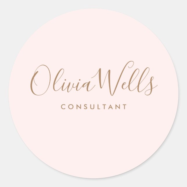 Einfache, hellrosa Signatur-Script-Ordner Runder Aufkleber (Vorderseite)