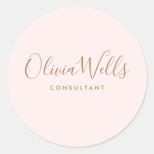Einfache, hellrosa Signatur-Script-Ordner Runder Aufkleber