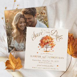 Einfache Herbstleaf Tree Beige Foto Herbsthochzeit Save The Date