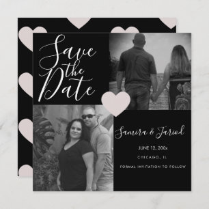 Einfache Herz-Rosa Schwarz Foto Collage Card