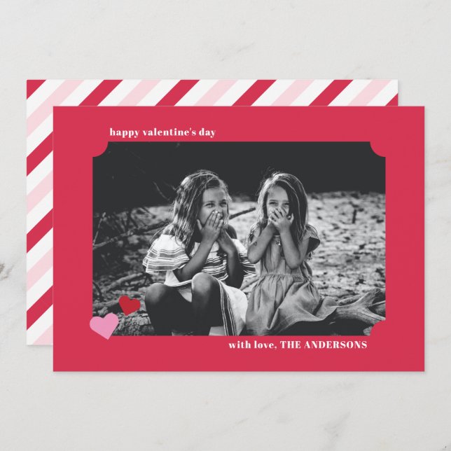 Einfache Herz-Ticket Rahmen Valentine Fotokarte Einladung (Vorne/Hinten)