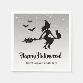 Einfache Hexe auf einem schwarz-weißen Halloween Serviette