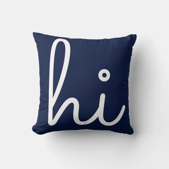 Einfache Hi Hello Stilftiges Script Navy White Kissen (Vorderseite)