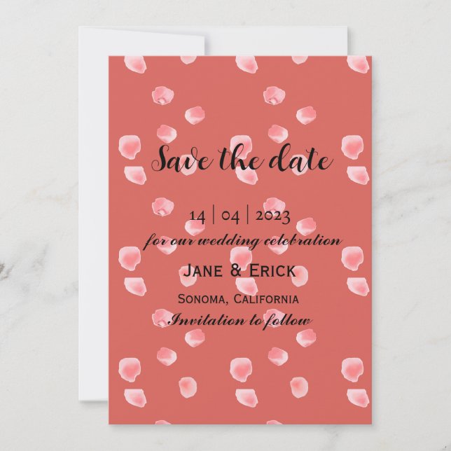 Einfache Himbeere Rosa Rosenblättern Rosa Rosa Blu Save The Date (Vorderseite)