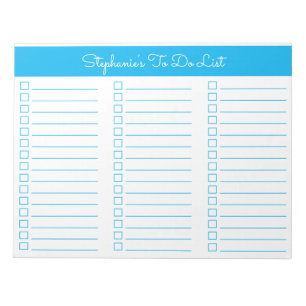 Einfache Himmelblau 8,5x11 Drei-Spalten-Checkliste Notizblock