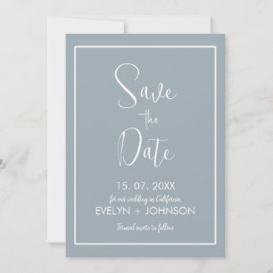 Einfache Himmelblau & Weiß Elegant Minimalistisch Save The Date