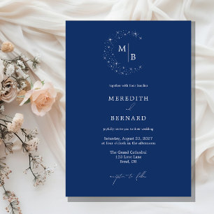Einfache himmlische elegante blaue Monogramm-Hochz Einladung