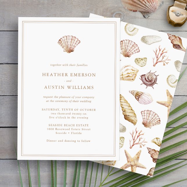 Einfache Hochzeit am Strand Einladung (Simple Elegant Beach Watercolor Seashell Wedding Invitation by Painted Paperie
)