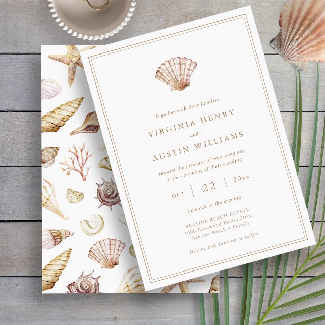 Einfache Hochzeit am Strand Einladung (Beach Watercolor Seashell Simple Wedding Invitation by Painted Paperie
)