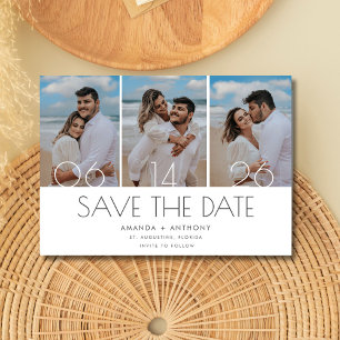 Einfache Hochzeit am Strand mit drei Fotos Save The Date