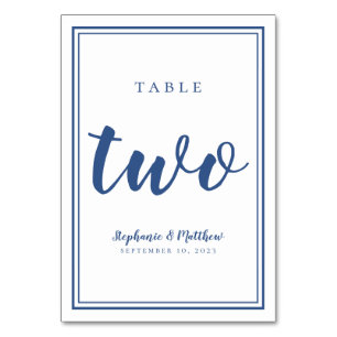 Einfache Hochzeit Blau & Weiß Tischnummer Zwei