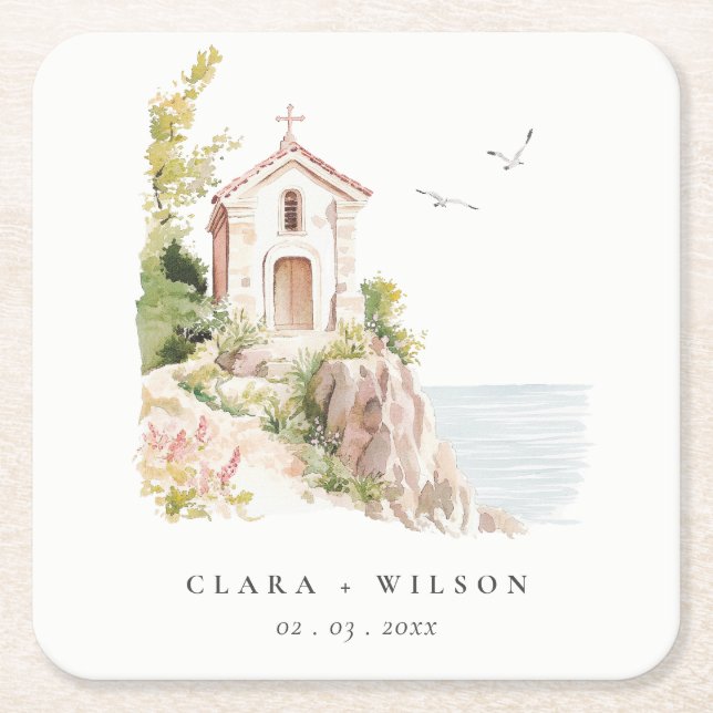 Einfache Hochzeit der katholischen Wasserfarbenkir Rechteckiger Pappuntersetzer (Vorderseite)